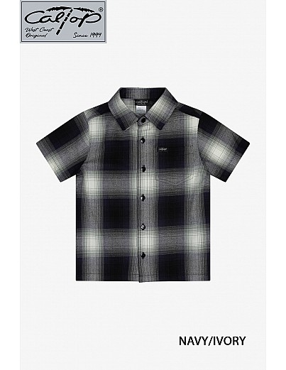 KS001 S/S PLAID : NAVY-IVORY